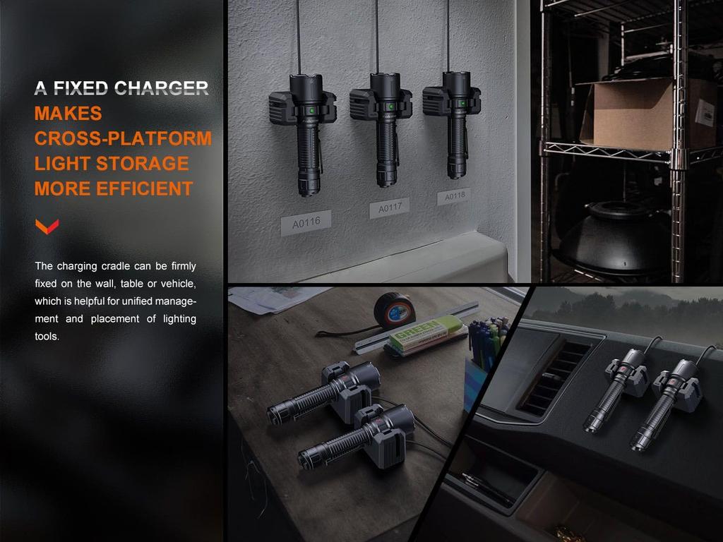 Fenix WF26R Rechargeable Work Torch with Charging Cradle Mount 3000 Lumens 450m Range Up To 44 Hours 21700 mAh Battery Magnetic Charging IP68 Black