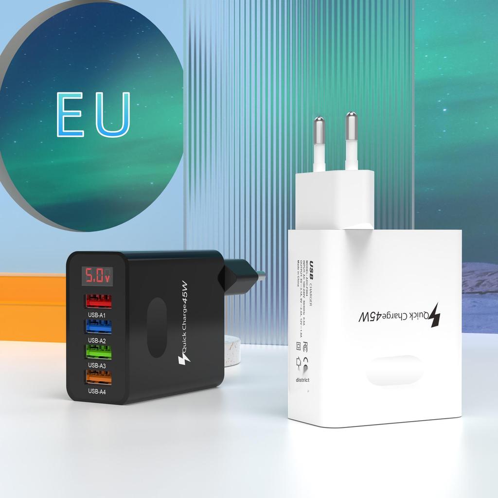 45W Multi-Port USB Charger with Digital Display - 3.1A, EU/US/UK Plug