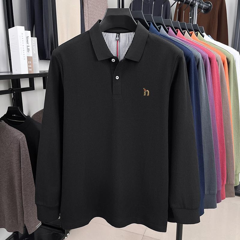 100% Pure Cotton Men'S Long Sleeved Polo Shirt Autumn New High-End Brand Little Bee Embroidery Design Casual Top Golf T-Shirt