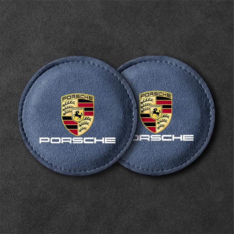 2PCS Car Coaster Mat Water Cup Slot Non-Slip Pads For Porsche Panamera Cayenne Taycan 911 718 Macan Carrera-GT 928 968 Accessory