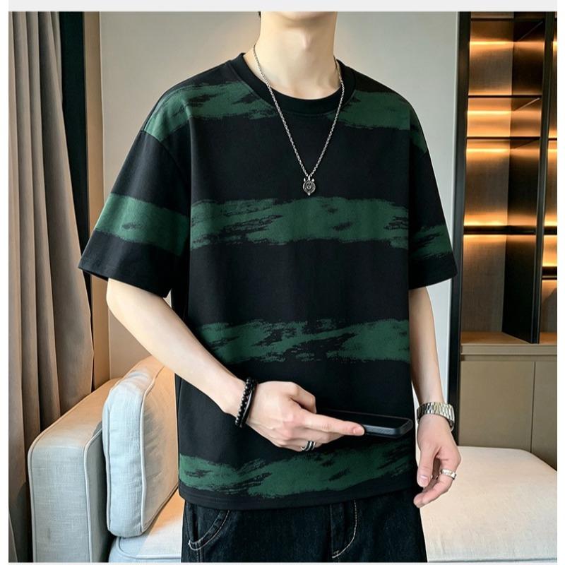 Men's Summer Cool Cotton Printed Round Neck Short Sleeve T Shirt Youth Casual Plus Size Printed Tee Basic Casual Top