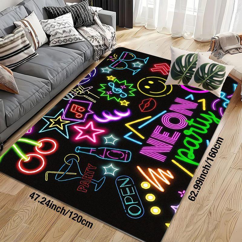 Neon Party Colorful Emoji Printed Door Mat Non-Slip Soft Floor Rug for Living Room Nightclub Theme Home Decorative Area Carpet