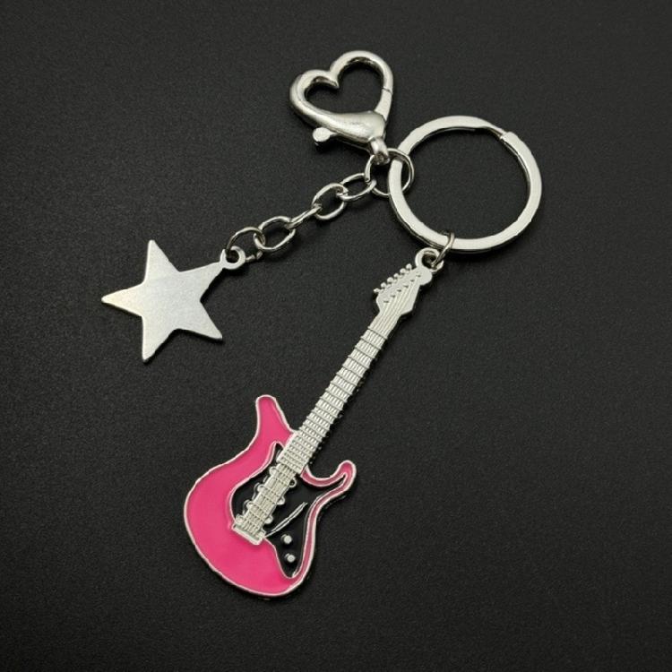 Fashion Star Guitar Keychain Decorations Simple Car Keyring Hanging Ornament