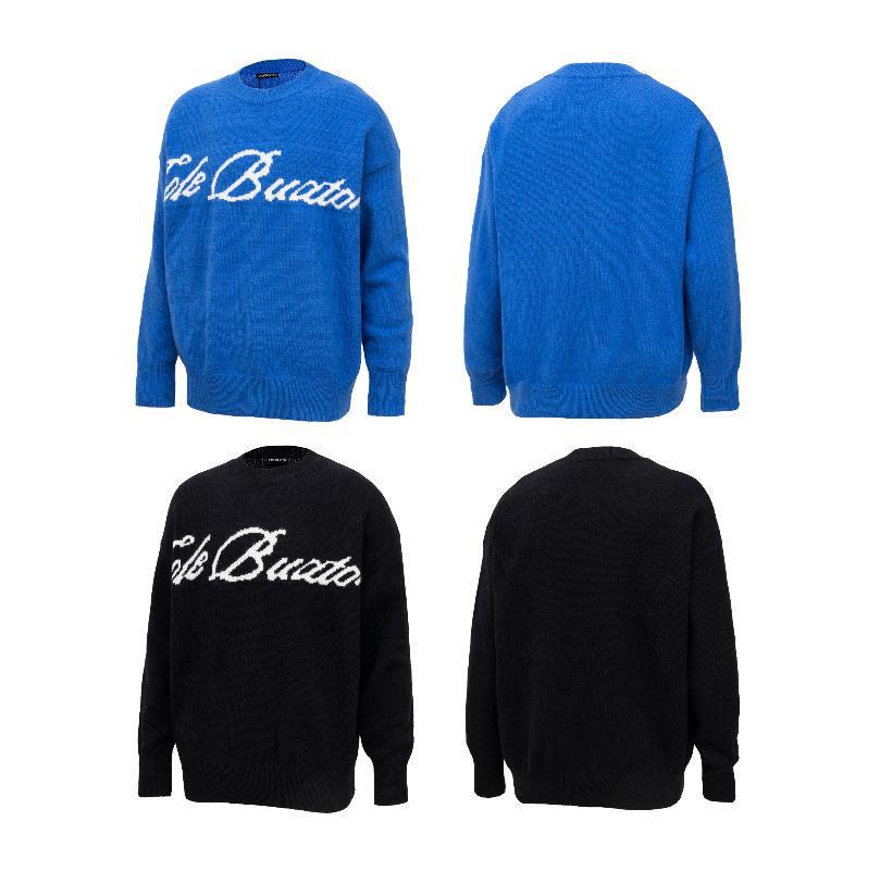 Trendy Unisex CB Logo Jacquard Knit Pullover Sweater