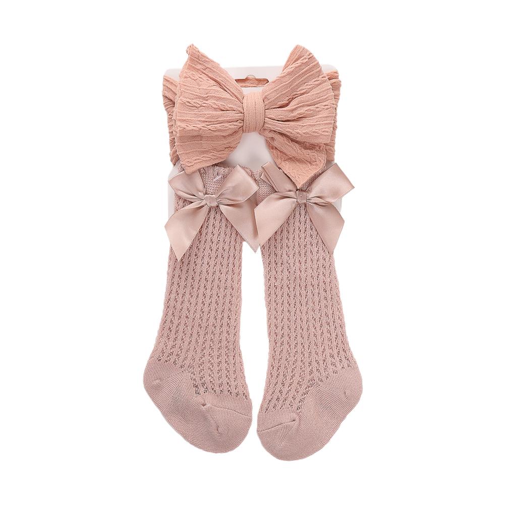 3Pcs/Set Baby Cable Knit Nylon Bows Headbands with Lace Eyelet Socks