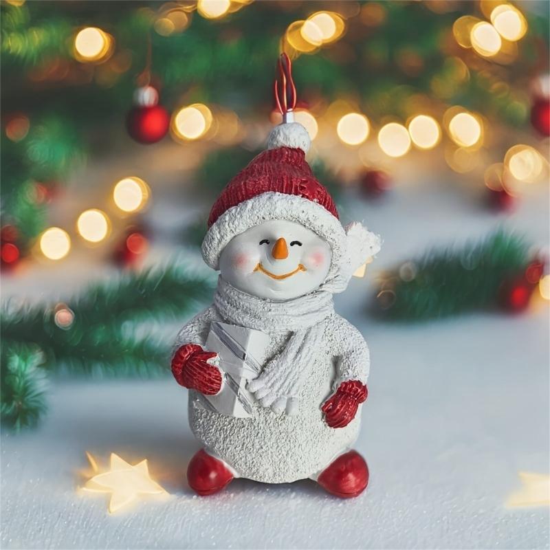 Tiny Snowman Figurine Tabletop Ornament Miniature Resin Snowman Sculpture For Mantels Porch Holiday Party Centerpieces