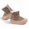 Leopard Print Plush Lined Short Boots for Baby Girls - Magic Tape Closure, Warm and Cozy Winter Footwear