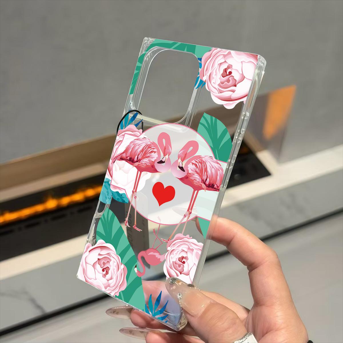 

Clear Square Back Tube Case Protection For iPhone 12 16 ProMax 15 Plus 13 11 14 Pro Max Anti-Oxygen,Heart Flamingo Pattern Casing iphone 11 ProMax