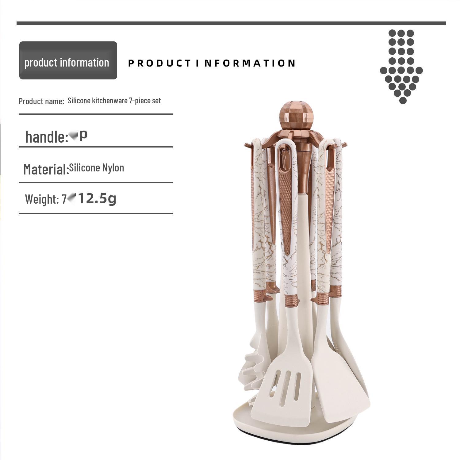 Silicone Kitchen Utensil Set: Seven-Piece Non-Stick Spatula and Ladle with Diamond Pattern Storage Rack