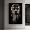 Modern Home Furnishing Black Skin Women Gold Makeup Shape Oil Painting Wall Art Poster Print Bedroom Living Room