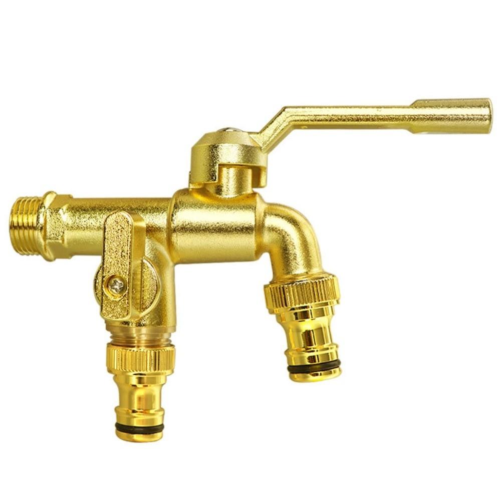 Anti-freezing All-copper Faucet One Inlet and Two Outlets Dual Water Outlets Brass Faucet Adapter 1/2inch Durable Outdoor Faucet
