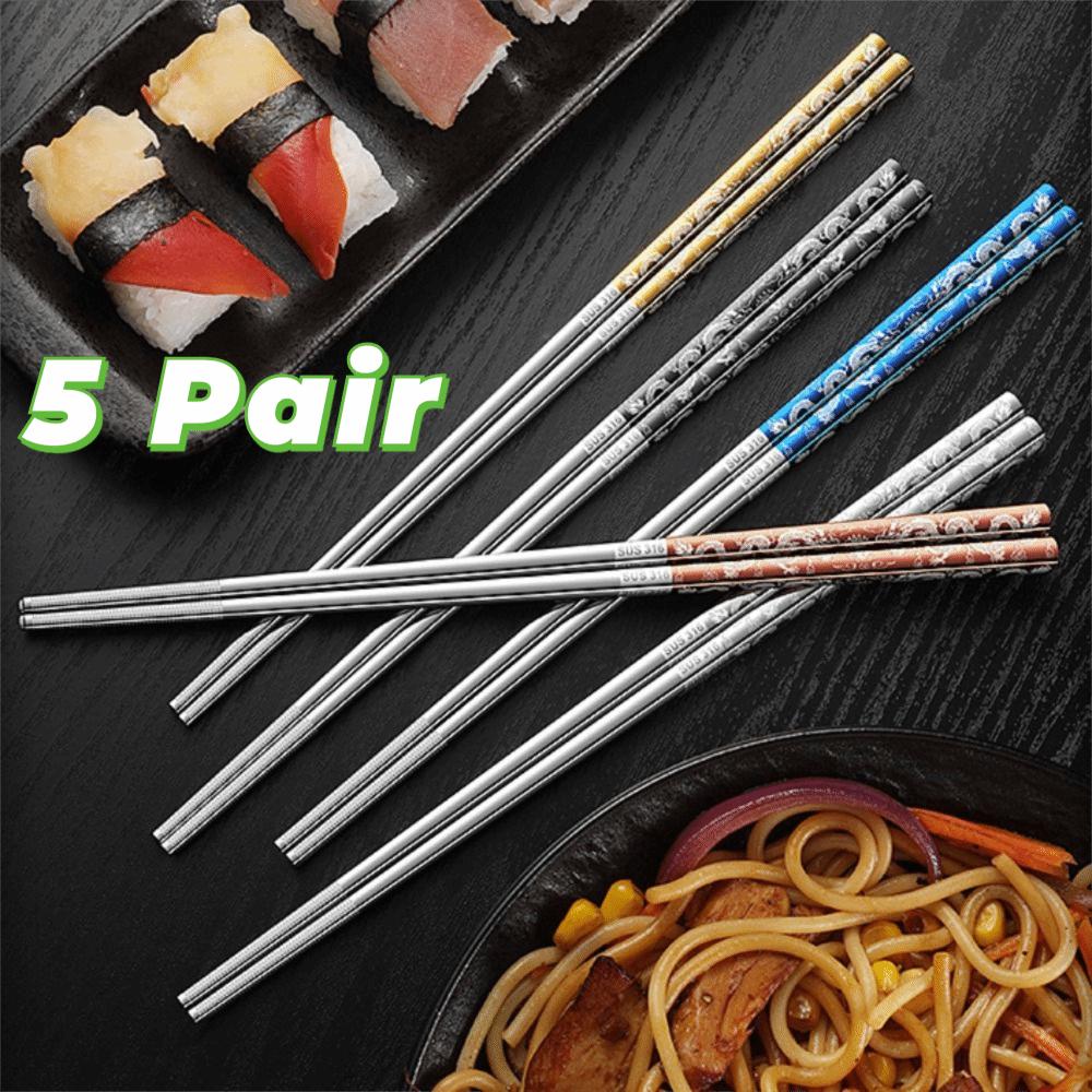 5 Pairs Non-Slip Stainless Steel Dragon Patter Chopsticks Mold-resistant Sushi Chopsticks Home