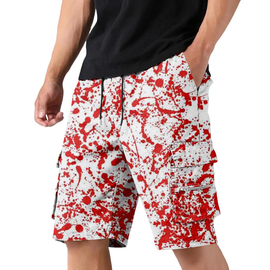 Men's Halloween Pocket Drawstring Cargo Shorts Casual Outdoor Lightweight Durable Multi-Pocket Utility Shorts for Everyday Use