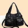 Women's Brown Textured Leather Hobo Bag Braided Detail Multi-Pocket Crossbody Shoulder Bag Fashion Casual Daily Handbag