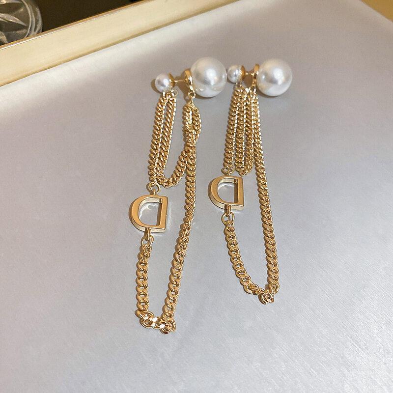 Faux Pearl Two-sided Shell Zircon Earring Elegant Fashion Women Shiny Crystal Imitation Pearl Handmade Earrings Party Jewelry Gift
