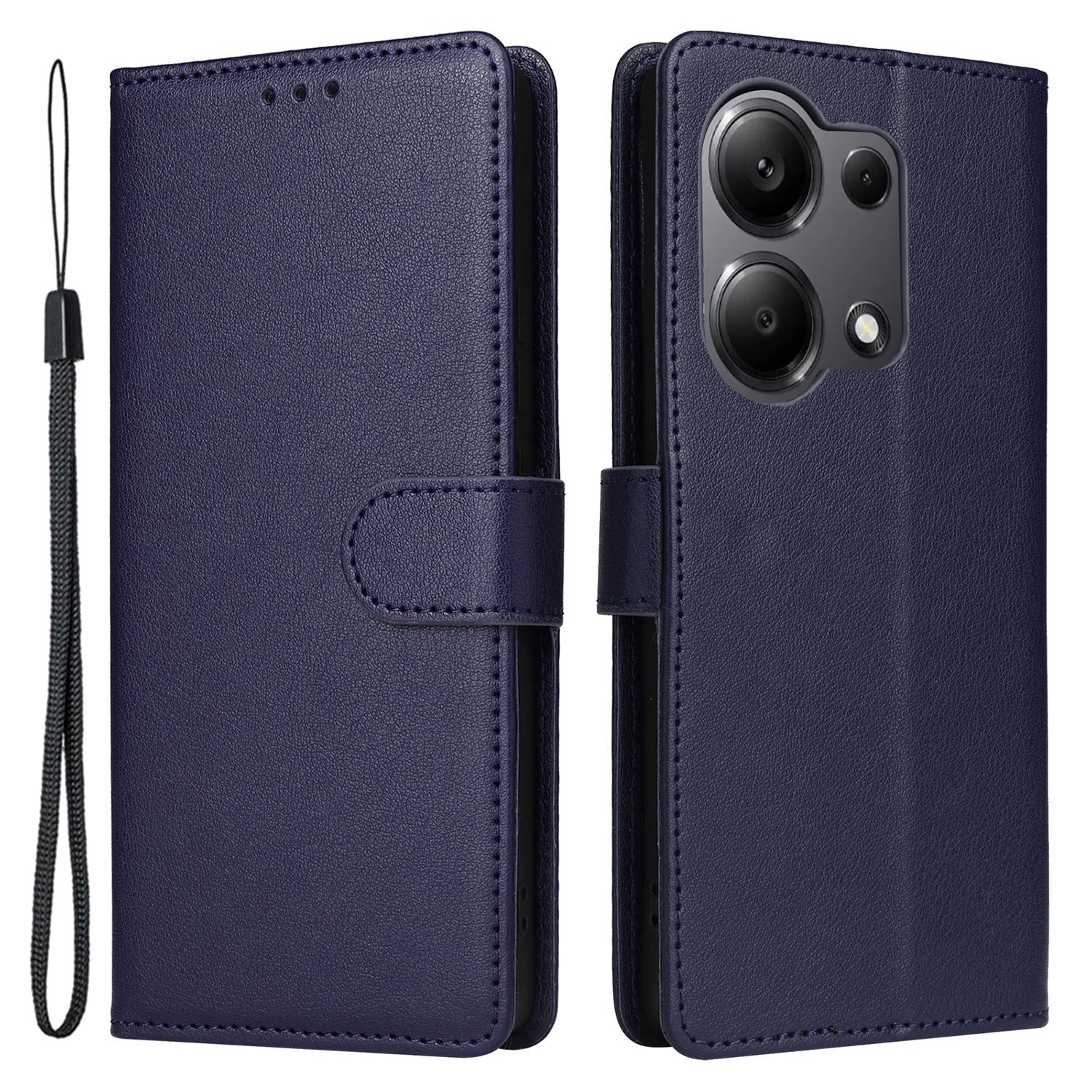 

For Xiaomi Redmi Note 13 Pro 4G/Poco M6 Pro 4G Leather Case Card Slots Phone Stand Cover Blue