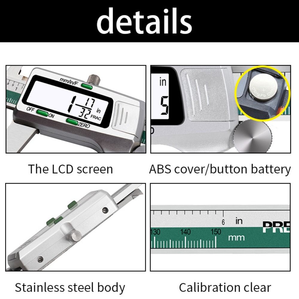 150mm Vernier Caliper LCD Display High Accuracy Vernier Ruler Stainless Steel Professional Digital Caliper Measuring Tool