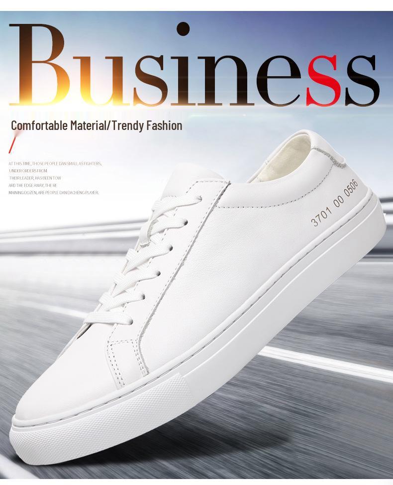 Men's Casual White Cowhide Shoes - Versatile Korean Style, Small Round Toe, Plus Size Trend