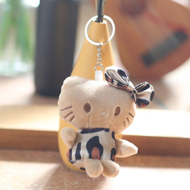 Charming Leopard Print Kt Cat Plush Keychain Cute Furry Toy Perfect For Bags