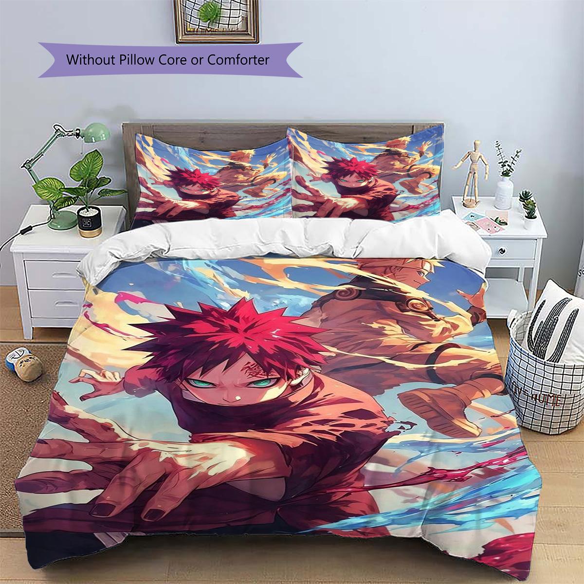 

Naruto Patterned Pillowcase & Duvet Cover Set Anime Vintage Themed Bedding for Bedroom Use for Fans.-TING 135x200cm