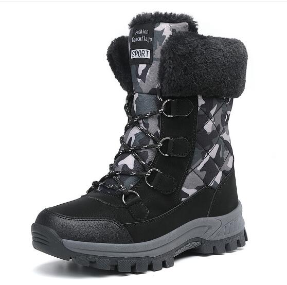 

New fleece camouflage snow boots outdoor non-slip high top cotton shoes large size thick warm snow boots platform shoes C1330 42
