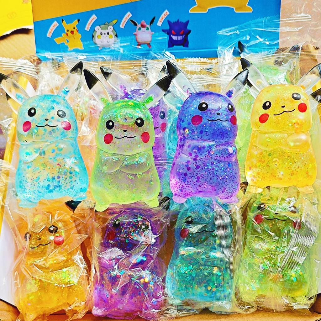 12Pcs/Full Case Tpr Maltose-Filled Glitter Pikachu Squishy Toy, Slow Rising Stress Relief Decompression Fidget Blind Box
