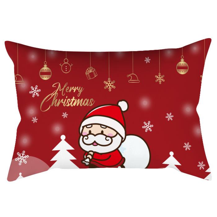 Weihnachten Bedruckter Pfirsich Samt Taillenkissenbezug Weihnachtsmann Schneeflocke Heimdeko Feiertags-Kissenbezug Dekokissen