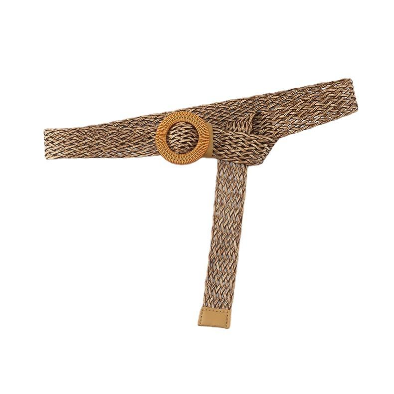Woven Belt Women'S Retro Cotton And Linen Ethnic Style Dress Waist Seal Round Buckle Decorative Belt