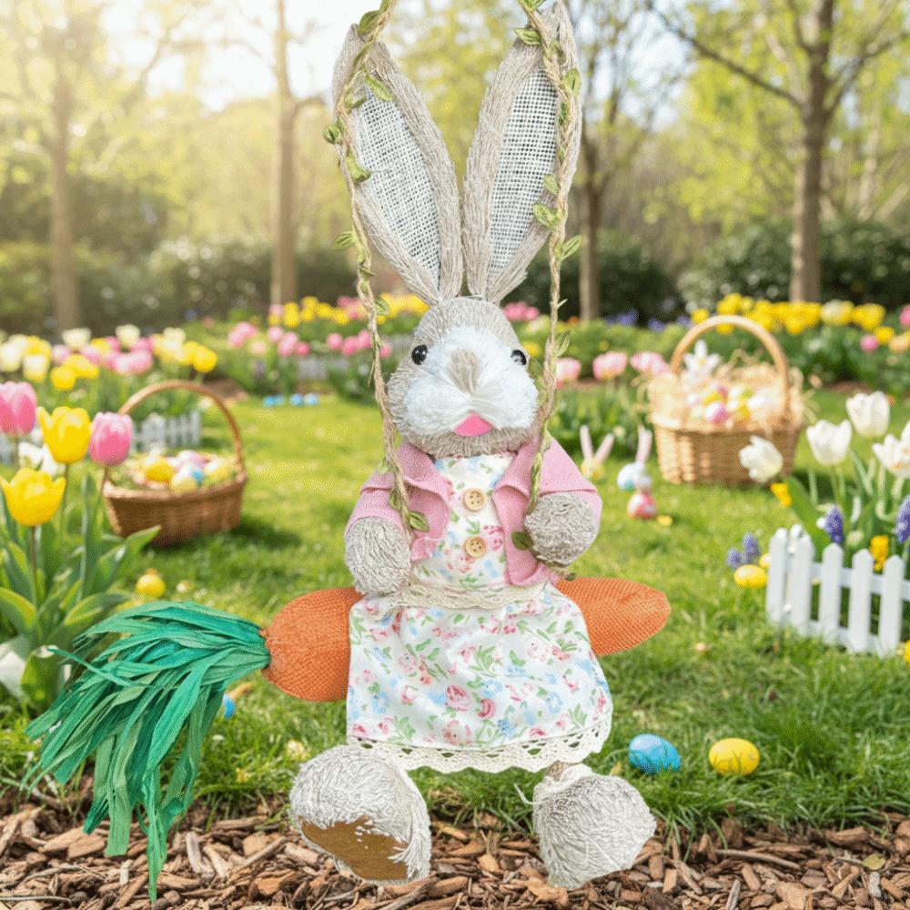 Cartoon Carrot Swing 35cm Woven Straw Rabbit Easter Rabbit Ornament Spring Home Decor