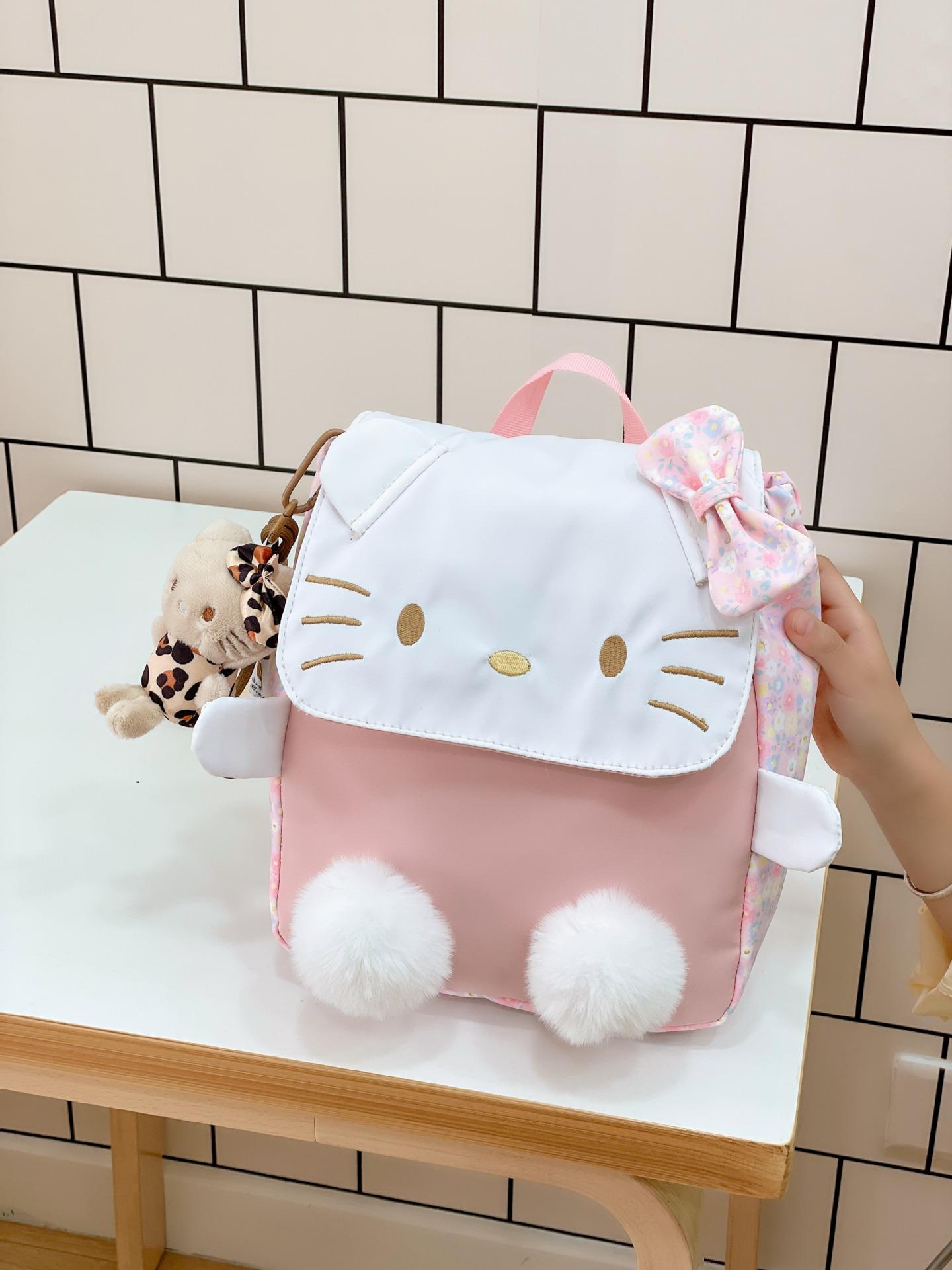 

Школьный рюкзак женский милый красный котенок мультяшный детский рюкзак студенческая сумка плюшевая сумка для поездок нишевая сумка No pendant розовый