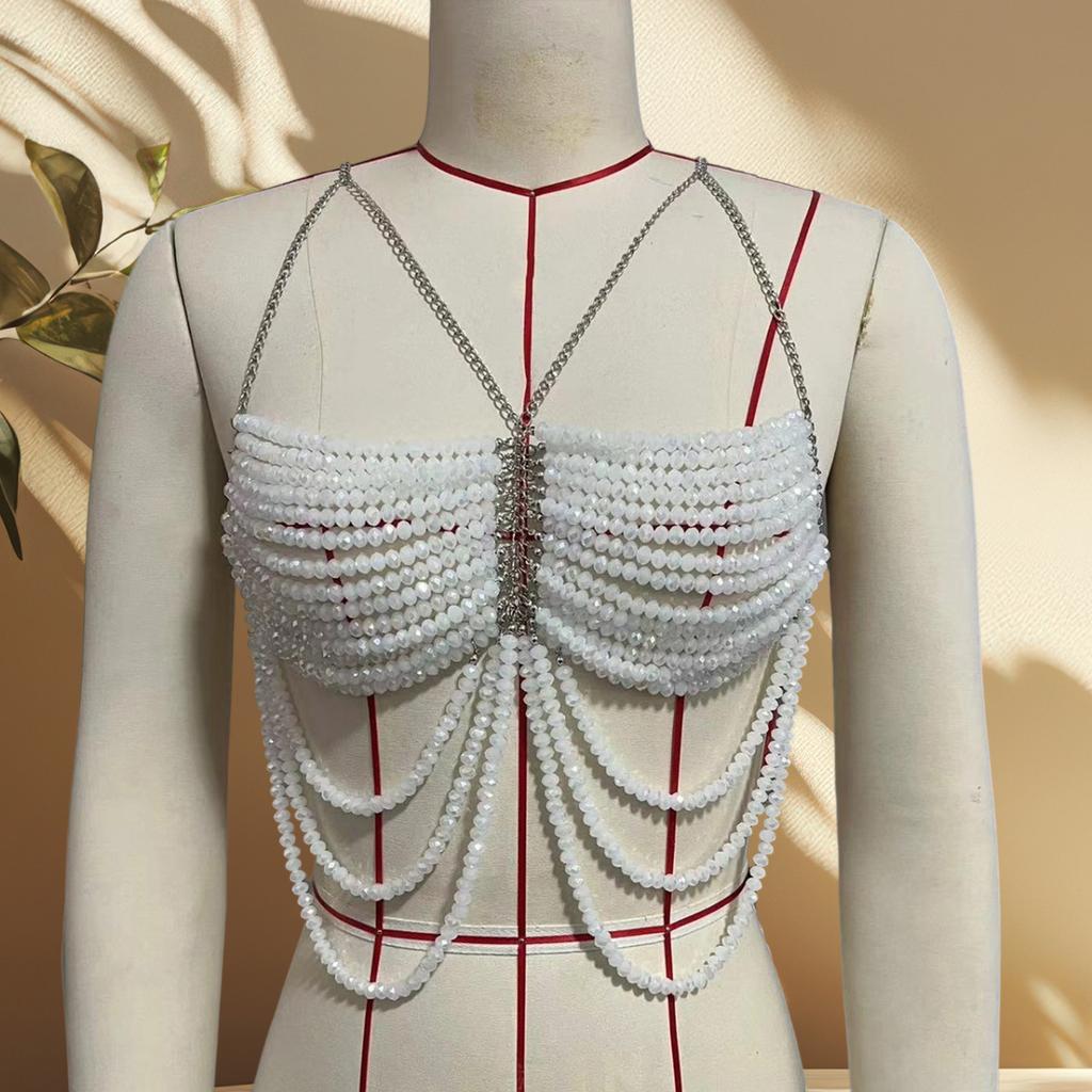 Beaded Body Chain Multilayer Chest Chains Festival Raves Body Chain Harness Body Accessories Jewelry for Women Girls