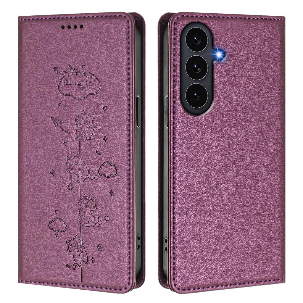 For Samsung Galaxy S25 FE Case RFID Blocking Wallet Stand Imprinted Cat Pattern Leather Phone Cover