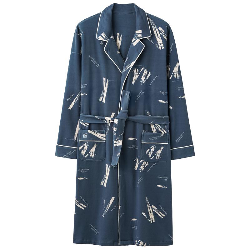 Herren Langarm Baumwoll Bademantel Pyjama Set - Frühling/Herbst Stil, Leichtgewicht, Übergröße