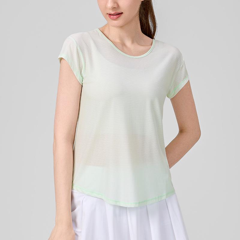 Damen Schnelltrocknendes Schlankmachendes Yoga-T-Shirt: Lockeres, kurzärmeliges Fitness-Überteil