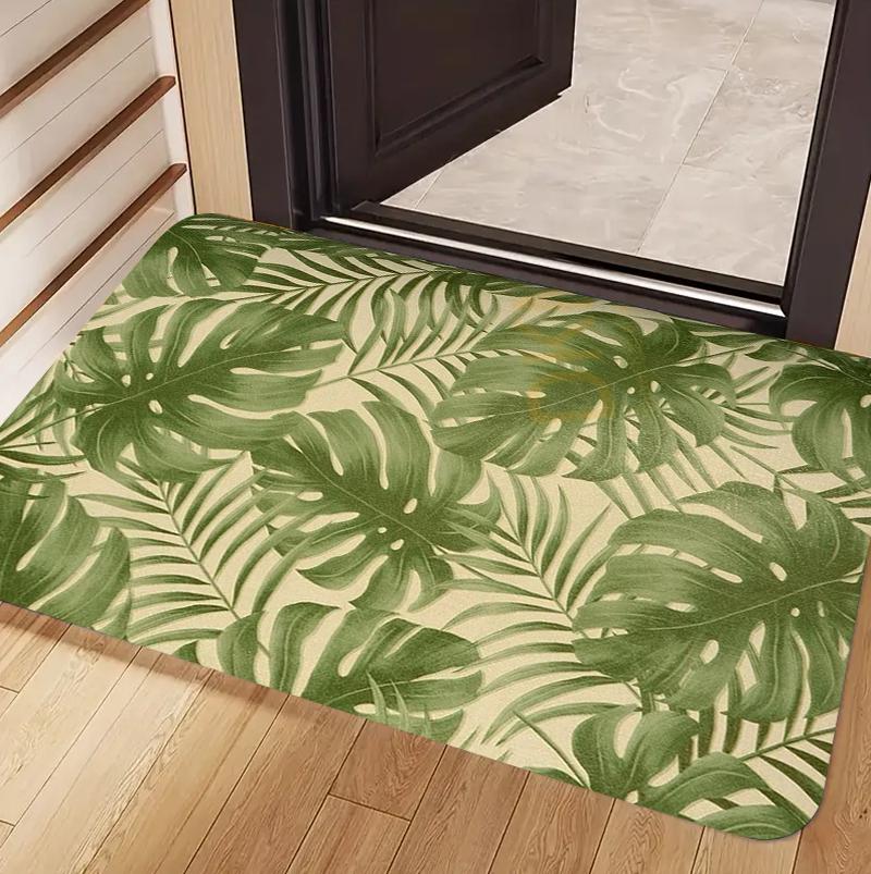 Botanical Area Rug Non-Slip Washable Carpet Floor Mat Doormat with Tropical Leaf Pattern for Front Door Entryway Boho Decor