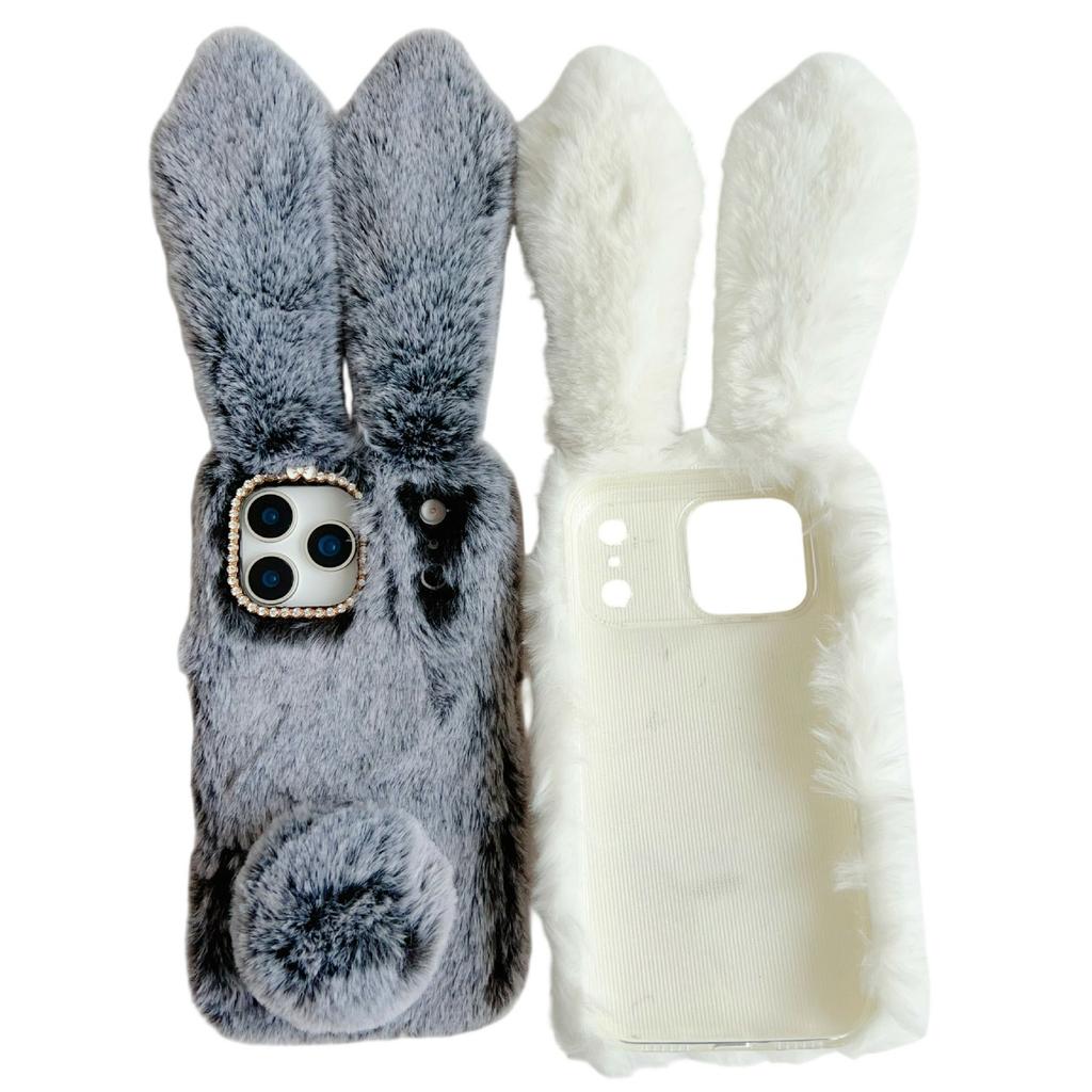 For iPhone 17 Pro Case Plush Cute Bunny Winter Fluffy TPU Phone Cover