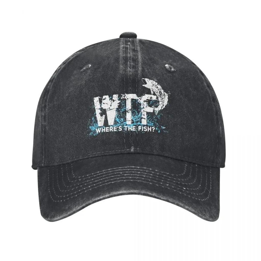 Gdzie jest ryba WTF Czapki baseballowe Unisex Postarzana dżinsowa czapka typu snapback Zabawny wędkarz wędkarz wędkarz Outdoor Bieganie Prezent