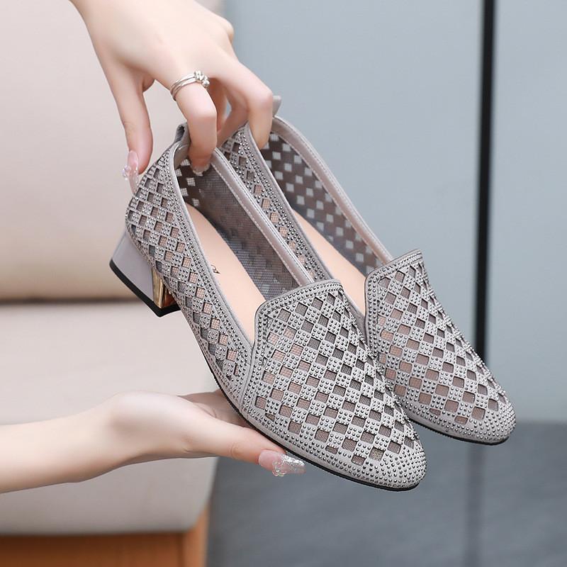 Fashion GKTINOO Women Mesh Pumps 3cm High Heels Summer Breathable Hollow Out Dress Shoes Sandals Round Toe Slip On Big SIze 42