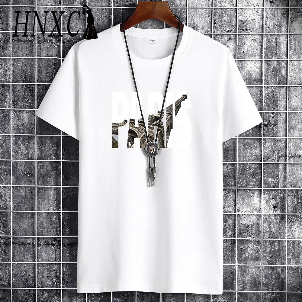 Футболка с коротким рукавом из хлопка HNXC мужская модная свободная рубашка с коротким рукавом и принтом Сострадательная рубашка S белый 980₽