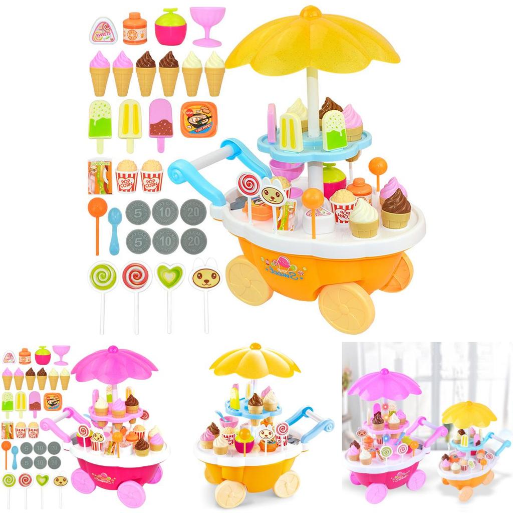 Premium 39pcs Kids Cake Food Ice Cream Cart Shop Toy Pretend Play Set With Music