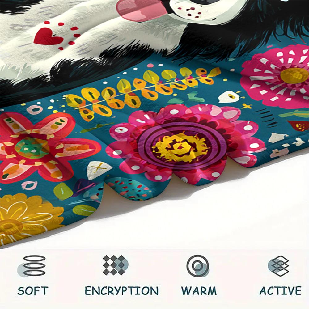 Border Collie Print Flannel Blanket, High quality Comfortable for All Seasons, Home Decor, Warmth and Comfort, Perfect for Christmas Gifts