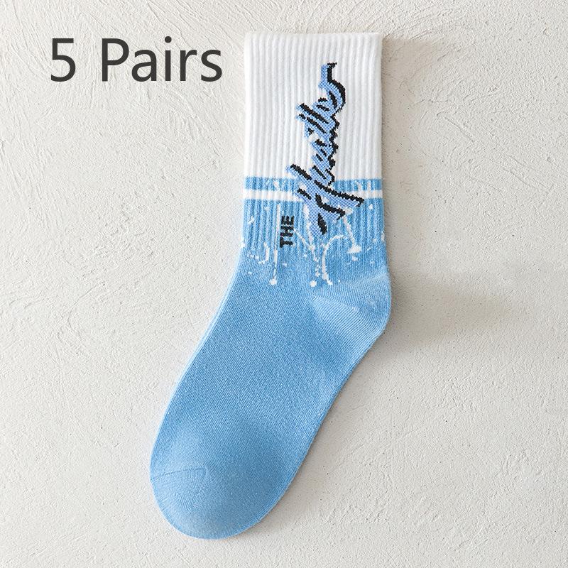 

5 пар мужских летних хлопковых носков с защитой от запаха ног, антибаскетбольных носков для школьников средней школы 5 Pairs синий