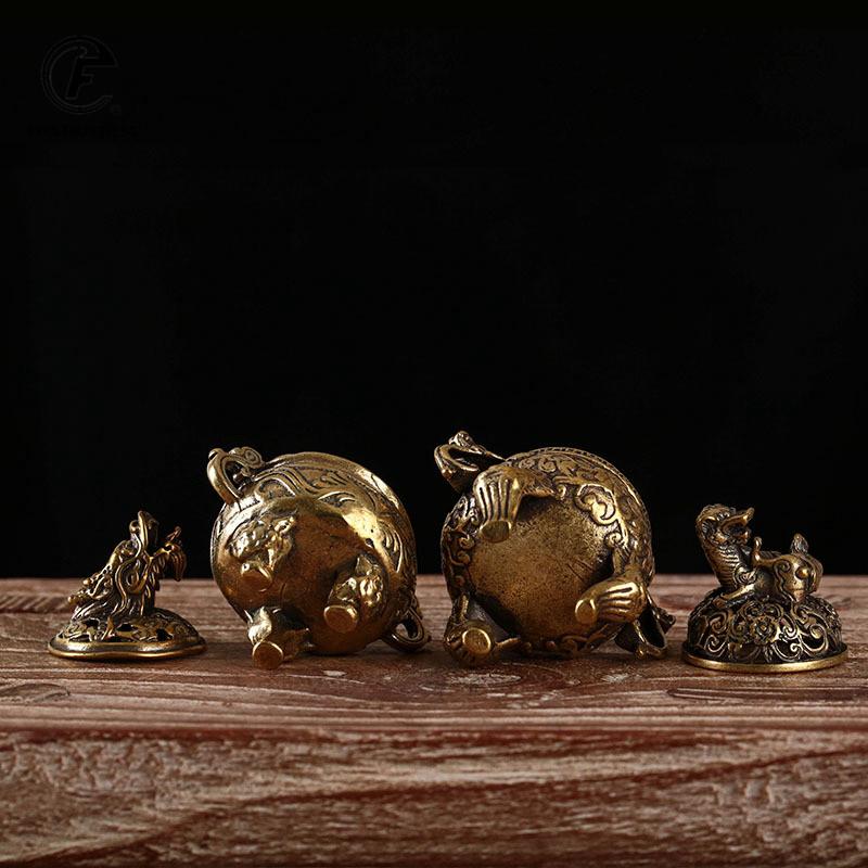 Pattern Three Foot Incense Burner Censer Exquisite Small Statues Copper Statue Brass Carved Animal Dragon