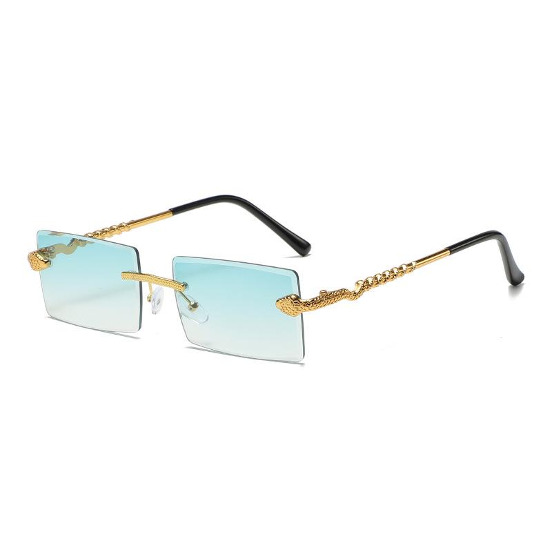

Stylish Vintage Rimless Snake Square Sunglasses Men Women Luxurious Brand Designer Travel Driving Metal Material Cutting Sun Eyeglasses UV400 As the picture