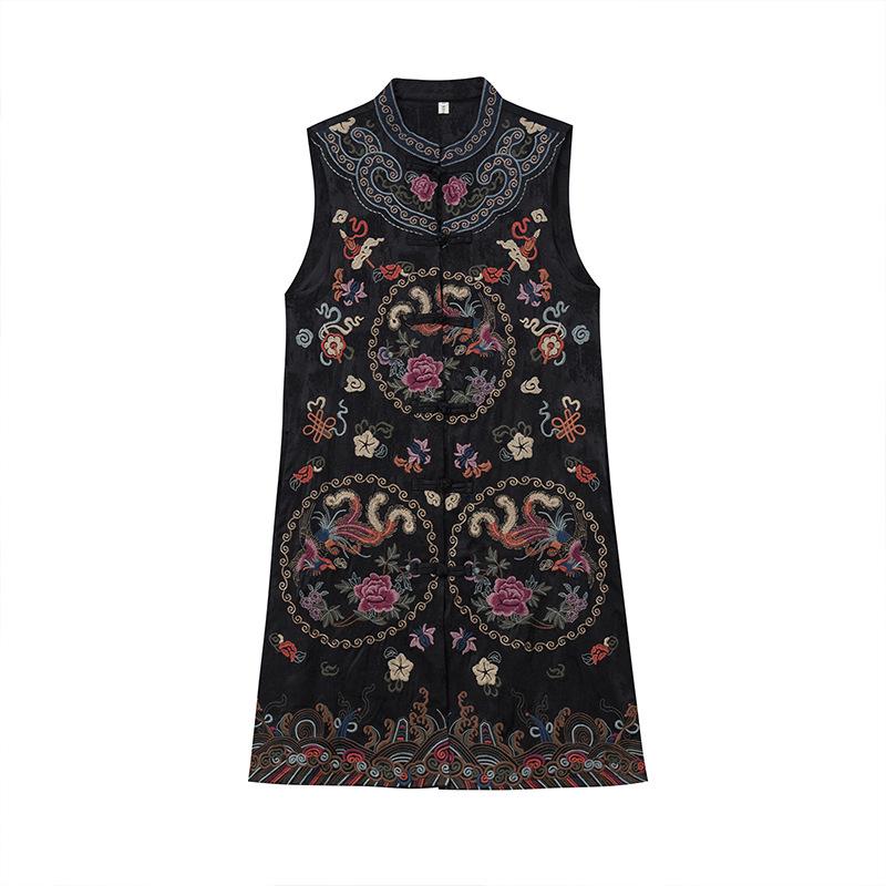 2025 Ethnic Embroidered Frog Button Sleeveless Vintage Mid-Length Vest