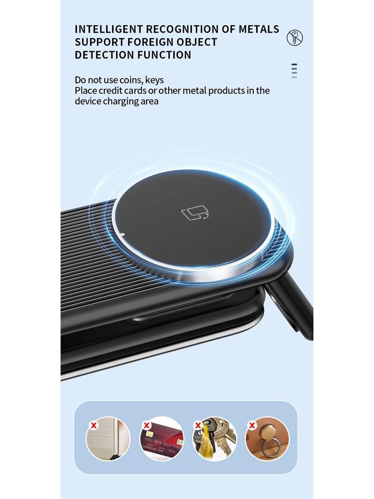 Foldable Multi-Functional Wireless Charging Stand with Built-in Cable - 15W Four-in-One Fast Charger for Mobile Phones