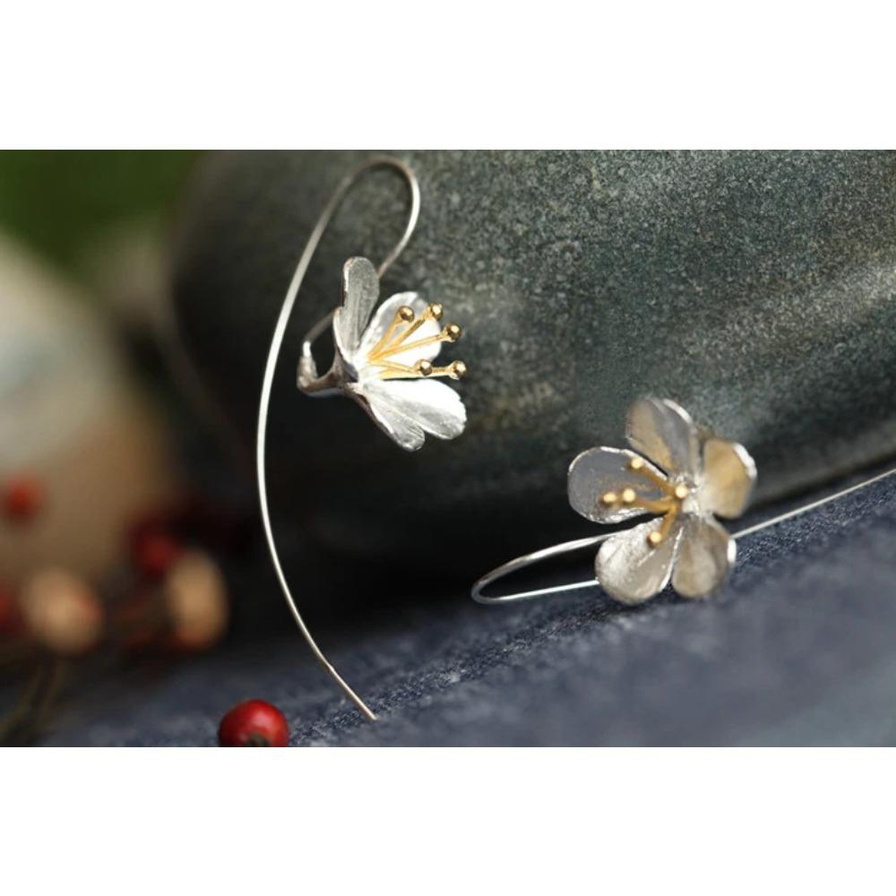 925 Silver Flower Long Tassel Earrings Elegant Thai Jewelry For Women
