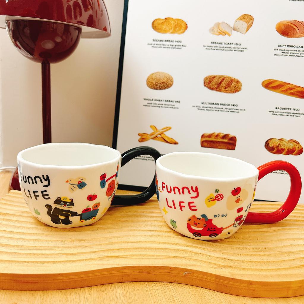 Cartoon Keramiktasse Tasse Kaffeetasse Gepunktet Zuhause Frühstück Milchbecher Großer Henkel Geschenk Hohes Aussehen