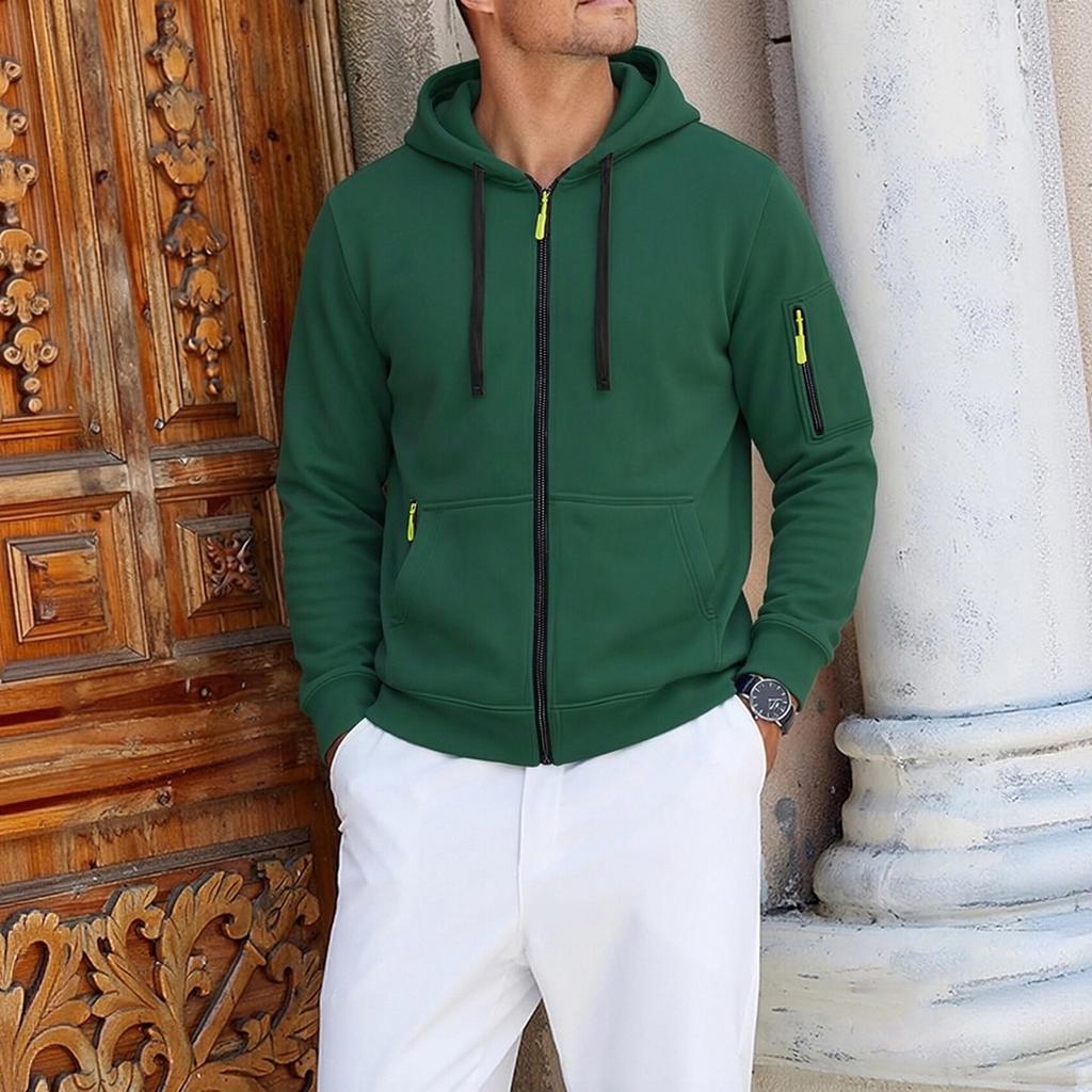 Men's Hooded Zip-Up Jacket Casual Athletic for Fall and Winter