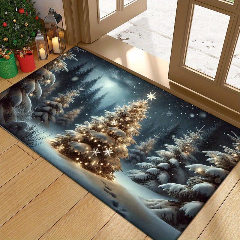 Christmas Tree Flannel Door Mat Carpet,Decorative Print Non-Slip Rug for Kitchen Living Room Bedroom Laundry Bathroom Home Decor